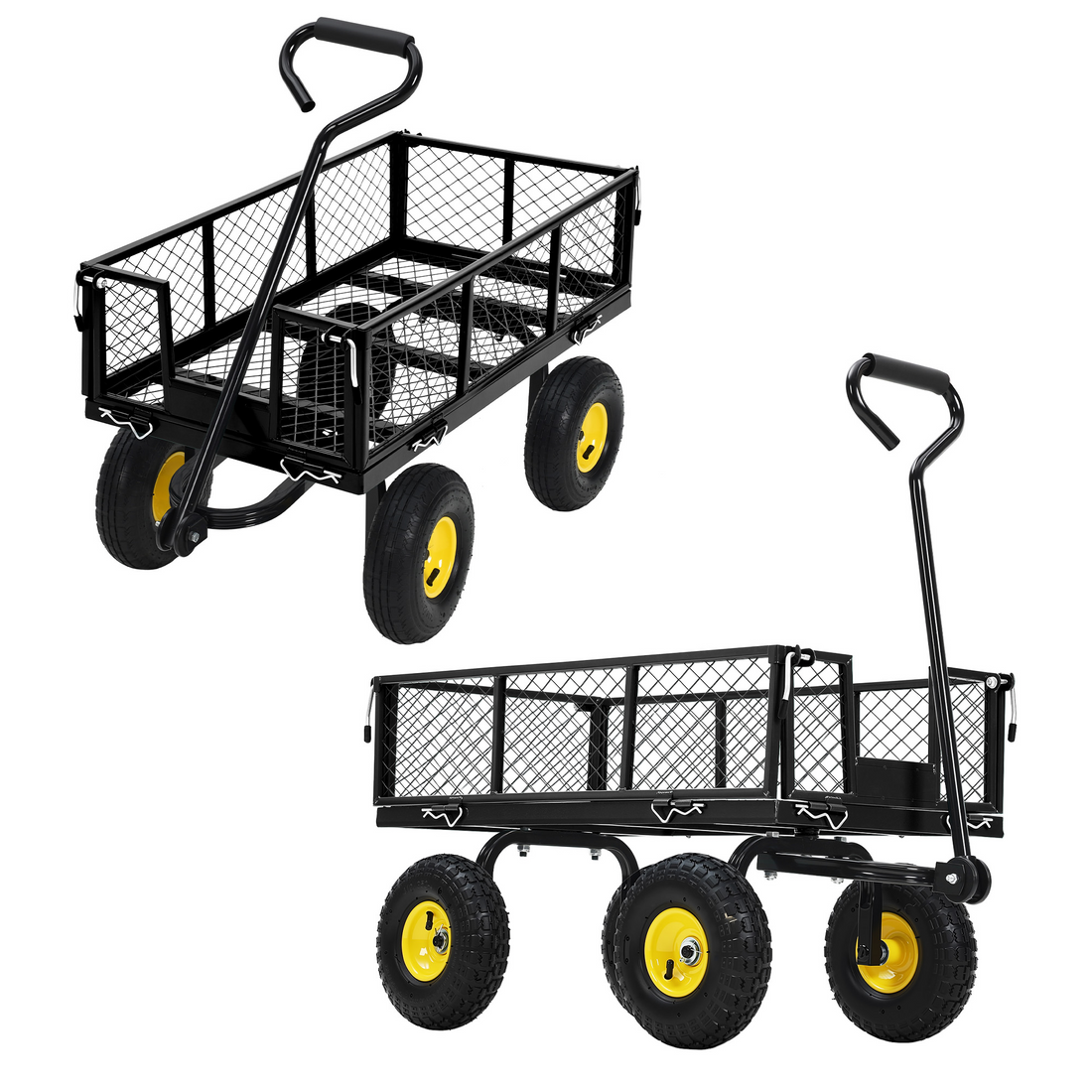 Garvee Heavy Duty Steel Garden Cart 900 LBS Load 3-in-1 Design 10" Pneumatic Tires 180° Rotating Handle Removable Sides for Farm Yard
