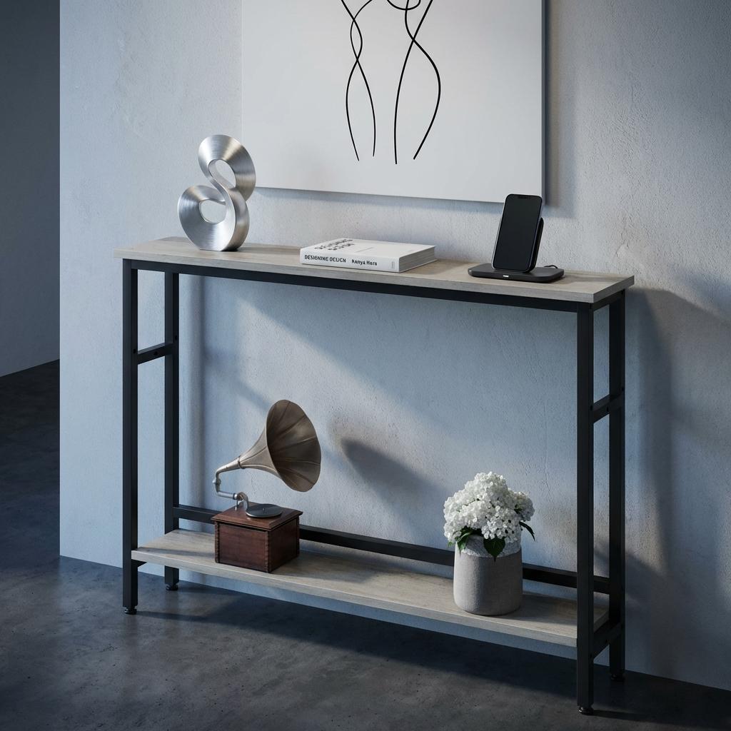 Garvee Slim Console Table 5.9" Narrow Sofa Table, 2 Tier Skinny Console Table with Adjustable Shelf, Slim Behind Couch Table for Living Room, Entryway, Hallway, Foyer - Grey
