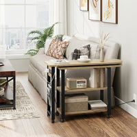 Garvee 360° Rotatable End Table with Charging Station, Extra Storage, Lockable Wheels, MDF & Metal, for Bedroom, Living Room, Wood Color