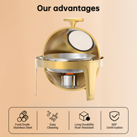 Garvee 6.3 Qt Round Roll Top Chafing Dish Buffet Set, Stainless Steel Food Warmer with Glass Window, Heat & Chill Chafer for Catering, Parties, Weddings & Banquets, Gold