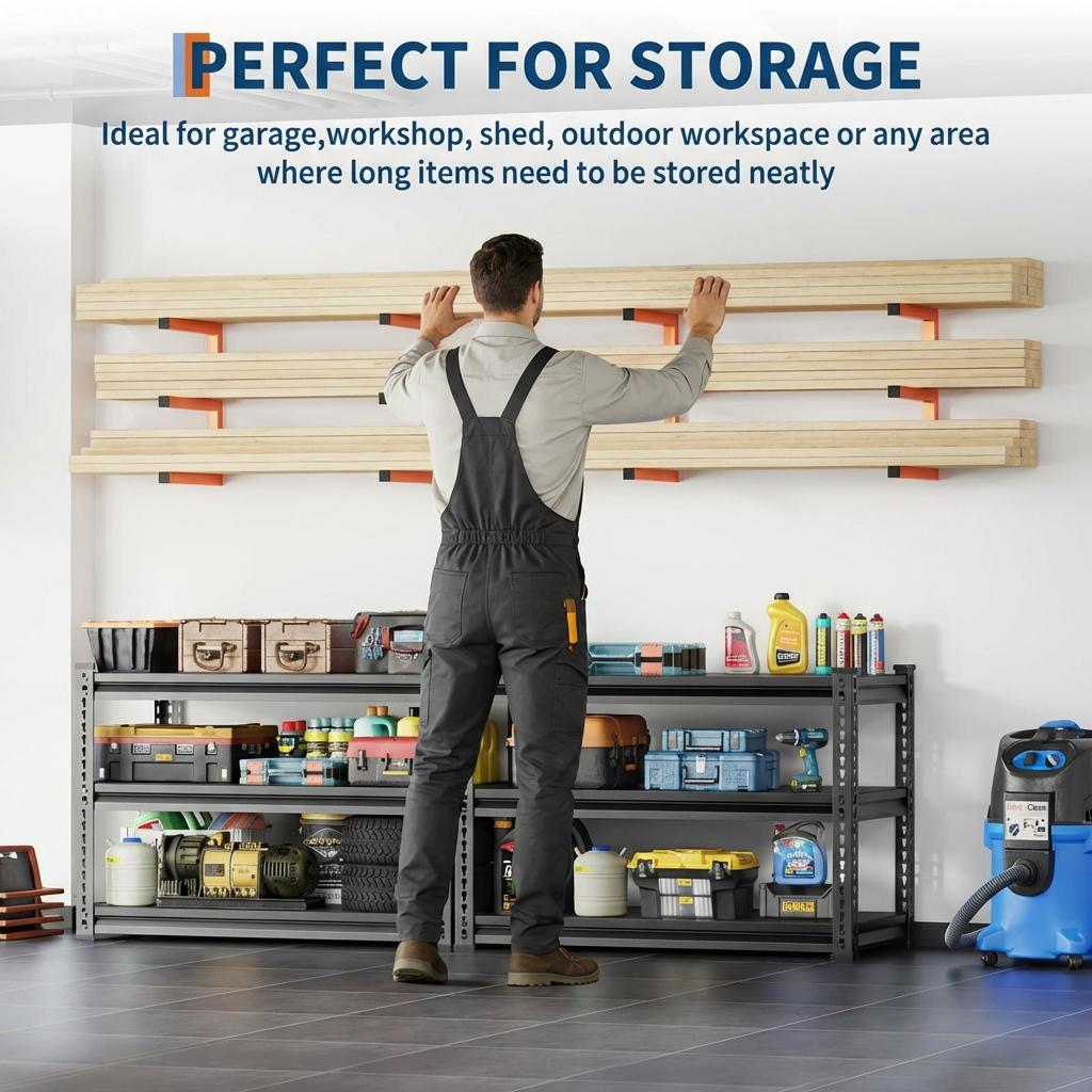 Garvee Heavy Duty Steel Lumber Storage Rack Set – 3-Tier Wall Mounted Organizer Shelf – 1200LBS Total Capacity – Space Saving for Garage, Rack, Workshop – Easy Installation – Orange – 4 Pack