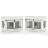 Garvee 2 Pack Spacious Double Dog Crate Furniture, 47" Large Dog Kennel, Removable Divider, 2 Storage Drawers, Chew-Resistant, Triple Door End Table for Large Dogs, White+Brown Table Top - White+Brown Table Top