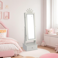 Garvee Freestanding Jewelry Armoire Cabinet with Led Light, Full-Length Mirror and 3 Storage Drawers for Girls, White