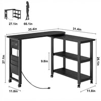 Garvee 360° Rotatable End Table with Charging Station, Extra Storage, Lockable Wheels, MDF & Metal, for Bedroom, Living Room, Black