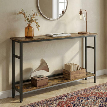 Garvee Slim Console Table 5.9" Narrow Sofa Table, 2 Tier Skinny Console Table with Adjustable Shelf, Slim Behind Couch Table for Living Room, Entryway, Hallway, Foyer - Rustic Brown