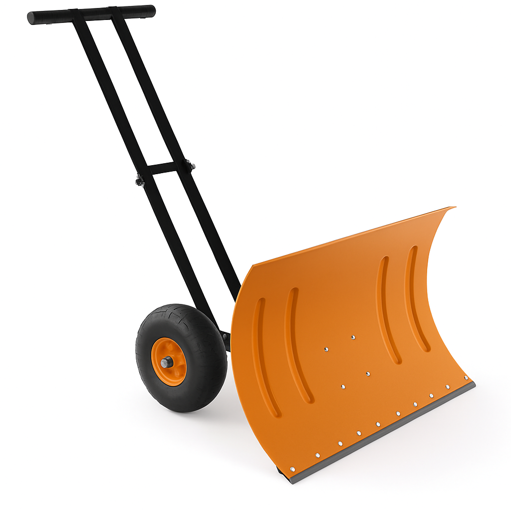 Garvee 29"Snow Pusher Shovel with Wheels,Heavy Duty Steel Snow Shovel with Wheels,Angled Blade Efficient Snow Removal With5-Position Angled Blade & Adjustable Handle for Doorway, Sidewalk