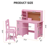 Garvee Kids Desk and Chair Set Wooden Study Table with Storage Shelf Bulletin Board for Children 40in Pink