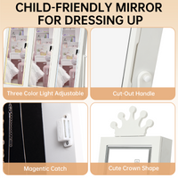 Garvee Freestanding Jewelry Armoire Cabinet with Led Light, Full-Length Mirror and 3 Storage Drawers for Girls, White