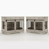 Garvee 2 Pack Spacious Double Dog Crate Furniture, 47" Large Dog Kennel, Removable Divider, 2 Storage Drawers, Chew-Resistant, Triple Door End Table for Small/Medium/Large Dogs, Gray - Gray
