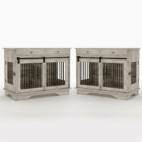 Garvee 2 Pack Spacious Double Dog Crate Furniture, 47" Large Dog Kennel, Removable Divider, 2 Storage Drawers, Chew-Resistant, Triple Door End Table for Small/Medium/Large Dogs, Gray