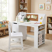 Garvee White Study Desk and Chair Set with Bookshelf, Bulletin Board, and Cabinets Ideal for Boys and Girls Ages 3-10