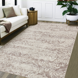 Garvee Medallion & Damask Camel 5x7 Neutral Area Rug, Washable, Soft Vintage Damask Distressed Large Bedroom Rug Foldable Indoor Floor Carpet, Boho Abstract Low Pile Non-Slip Throw Rugs for Living Room Dining Room - Camel
