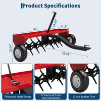 Garvee Heavy-Duty Steel Tow-Behind Lawn Plug Aerator – 48 Inch Global Hitch – Tractor Soil Aeration Attachment – Red – 48 Inch|Red