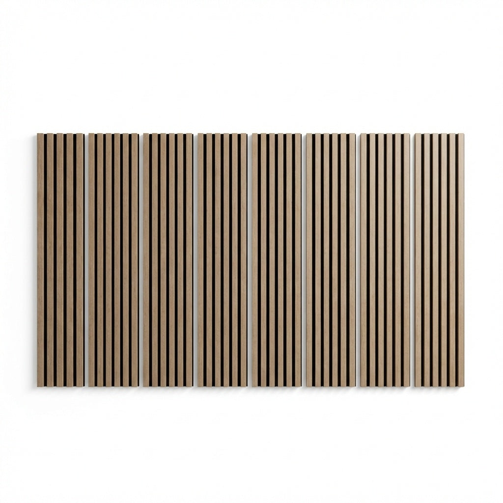 Garvee Set of 8 Modern 3D Fluted Acoustic Wood Slat Wall Panels 47.2" x 11.8" Soundproof Decorative Panels for Home Theater, Office, Studio and Interior Walls, Walnut