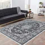 Garvee Washable Rug 5x7 Medallion Area Rug Non-Slip Low Pile Stain Resistant Carpet for Living Room Bedroom, Black/Grey - Black & Gray