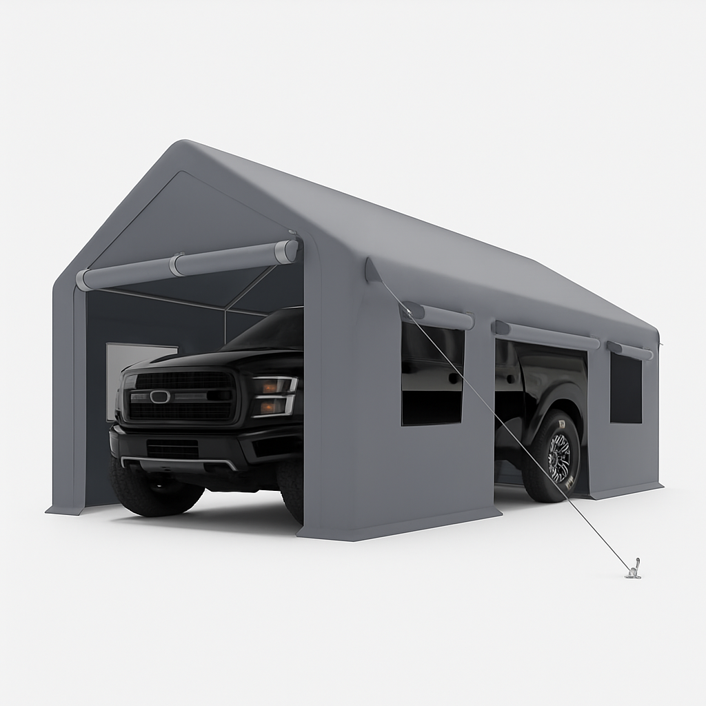 Garvee 10x20ft Portable Garage Carport Heavy Duty Steel Frame Removable Sidewalls Roll-Up Windows 180G PE Tarp Yellow Outdoor Shelter