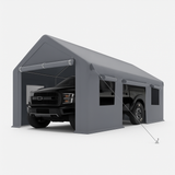 Garvee 10x20ft Portable Garage Carport Heavy Duty Steel Frame Removable Sidewalls Roll-Up Windows 180G PE Tarp Yellow Outdoor Shelter - Grey
