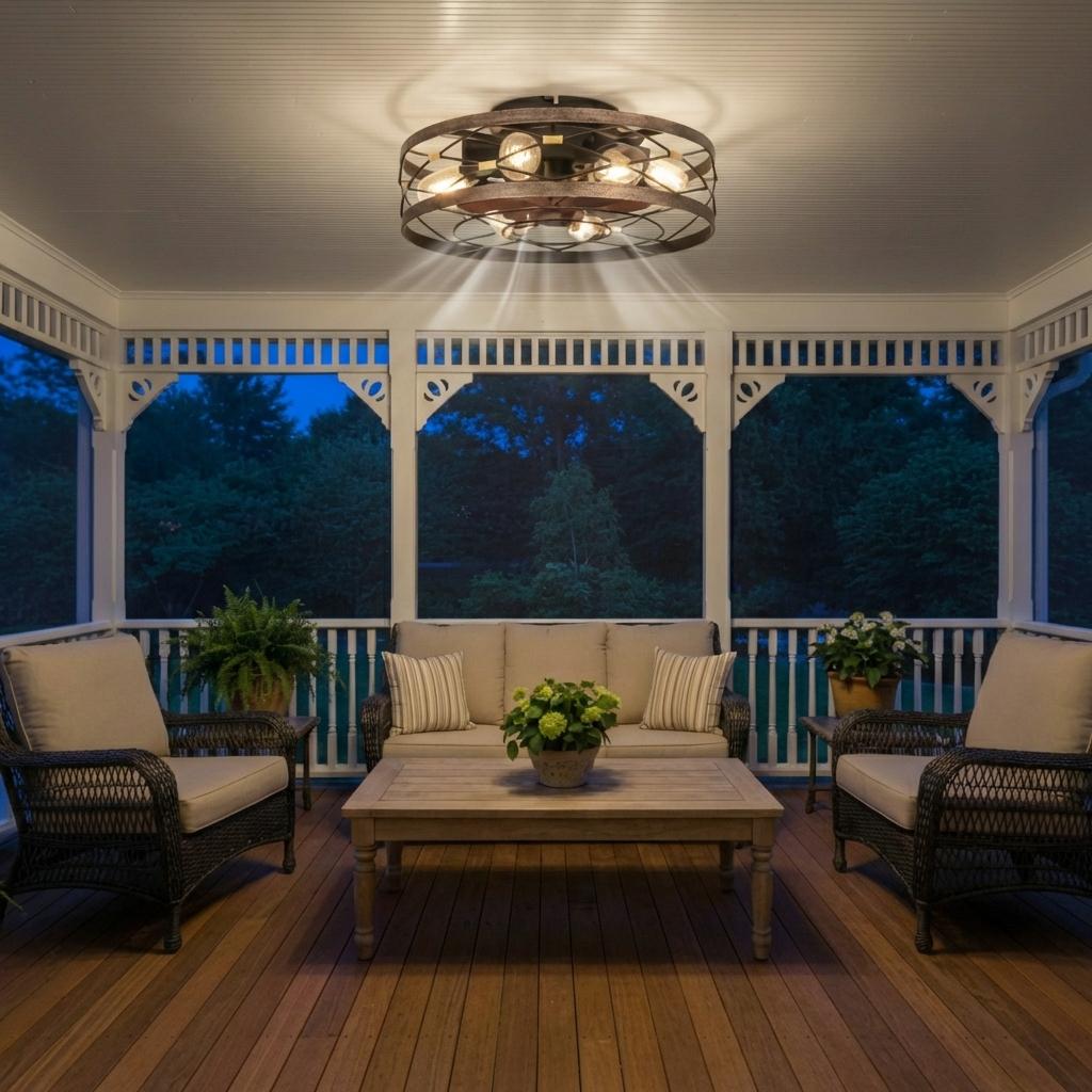 Garvee 20" Farmhouse Flush Mount Ceiling Fan with Lights, 6-Speed Reversible and Remote Control for Living Room, Bedroom, Kitchen, Copper