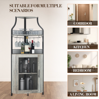 Garvee Corner Wine Bar Rack Cabinet with Detachable Wine Rack, Bar Cabinet with Glass Holder and Mesh Door, Liquor Coffe Bar Cabinet with Adjustable Shelves, ‎Grey