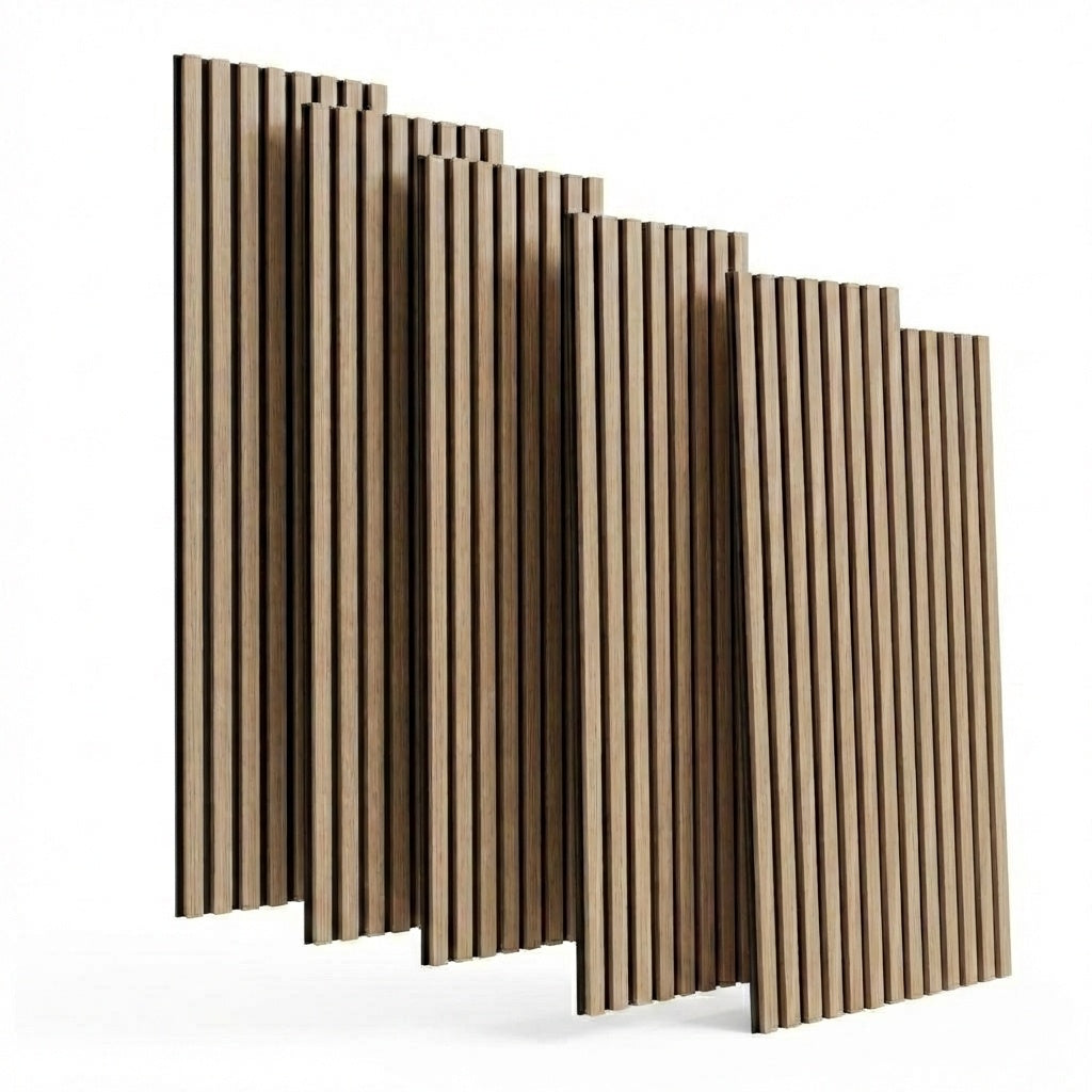 Garvee Set of 6 Modern 3D Fluted Acoustic Wood Slat Wall Panels 47.2" x 11.8" Soundproof Decorative Panels for Home Theater, Office, Studio and Interior Walls, Walnut