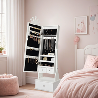Garvee Freestanding Jewelry Armoire Cabinet with Led Light, Full-Length Mirror and 3 Storage Drawers for Girls, White