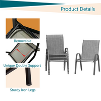 Garvee Outdoor Stackable Chairs Set of 4 - Patio Dining Sling Chairs with Textilene Fabric for Patio, Deck, Backyard, Light Grey