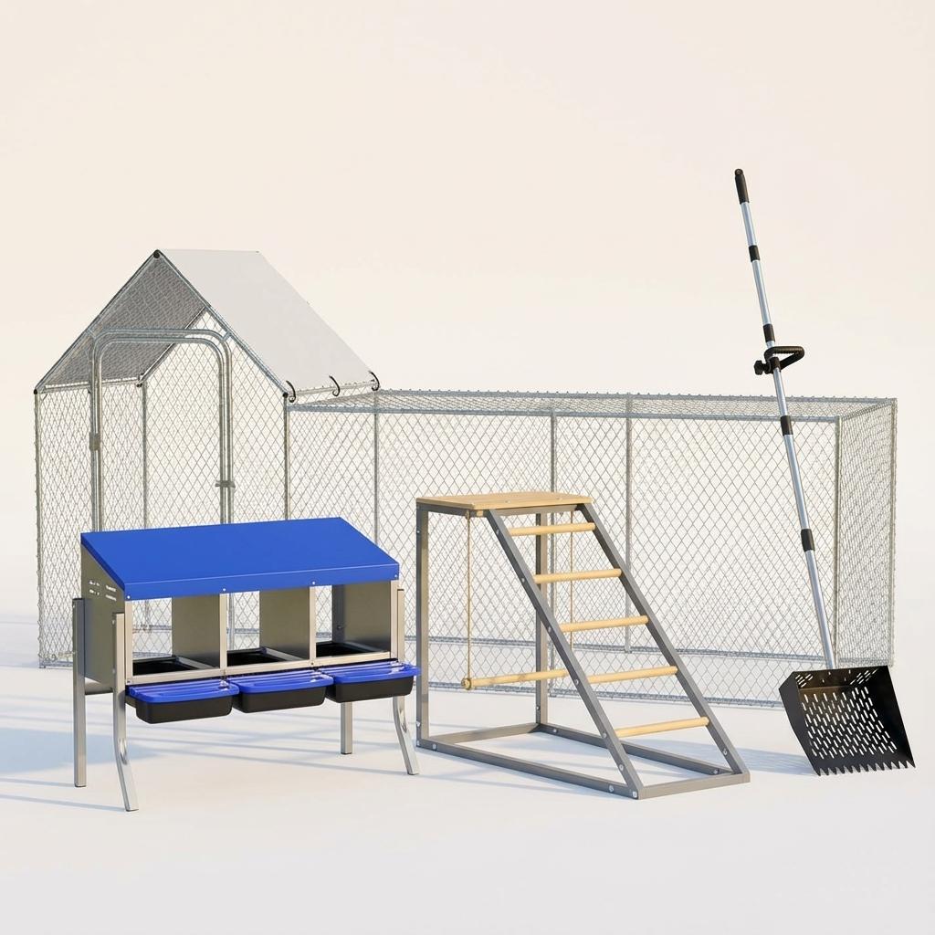 Garvee All-in-One Backyard Chicken Coop Starter Kit: Predator-Proof Walk-In Poultry Run, Roll-Away Nesting Box, Climbing Gym & Adjustable Cleaning spatula - Comfort for 1-4 Hens