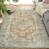 Garvee Tribal Area Rug 10x13 Large Washable Vintage Rug Thin Soft Living Room Rugs Oriental Print Accent Rug Non Slip Non-Shedding Rug Indoor Floor Carpet for Office Dining Room, Orange - Orange