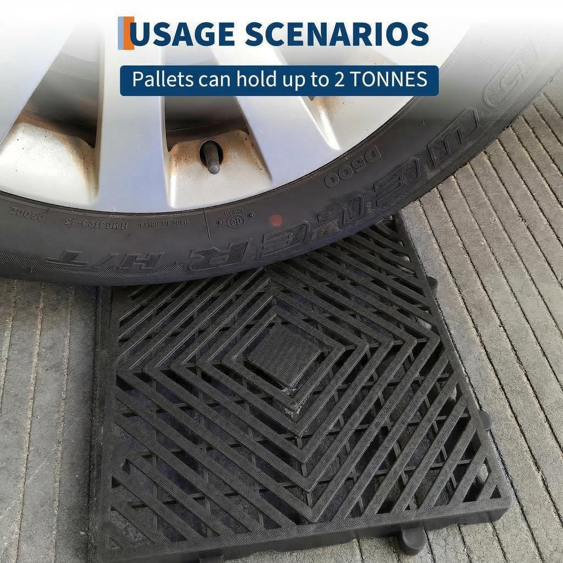 Garvee Heavy Duty Plastic Pallets - 23.6"x11.8"x1.18" - Stackable, Non-Slip, Waterproof, Dampness-Proof, Ventilated Grid Floor Pallets - Perfect for Basement, Garage, Kitchen, Outdoor Storage - Set of 12, Black