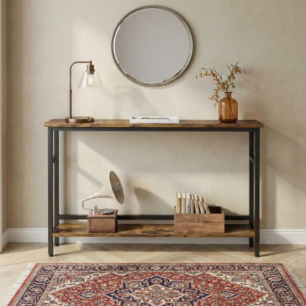 Garvee Slim Console Table 5.9" Narrow Sofa Table, 2 Tier Skinny Console Table with Adjustable Shelf, Slim Behind Couch Table for Living Room, Entryway, Hallway, Foyer - Rustic Brown