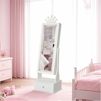Garvee Freestanding Jewelry Armoire Cabinet with Led Light, Full-Length Mirror and 3 Storage Drawers for Girls, White