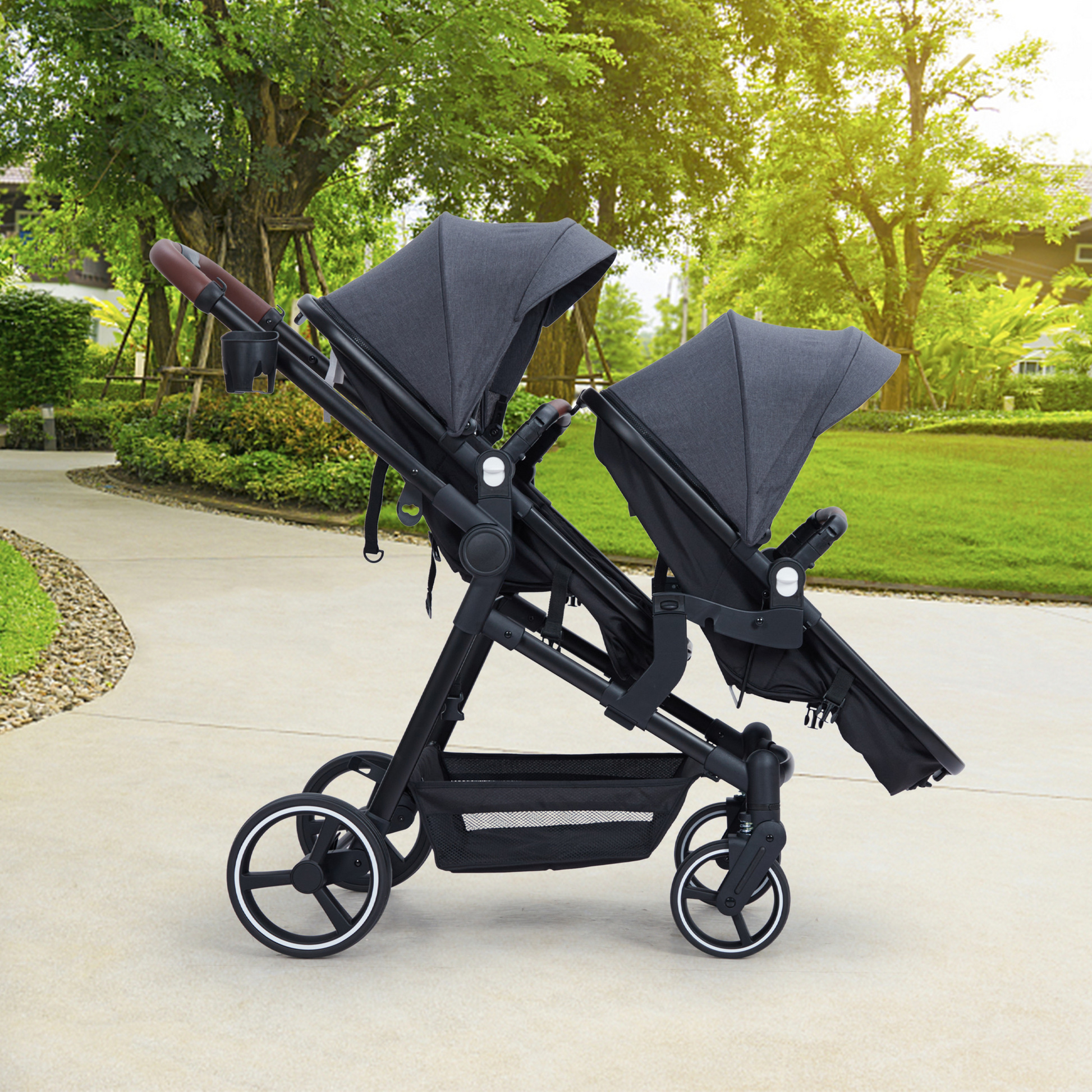 heavy duty stroller for toddler Garvee Foldable Double Baby Stroller in Multi-Position Reversible Desi