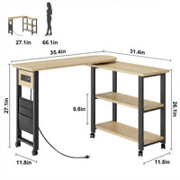 Garvee 360° Rotatable End Table with Charging Station, Extra Storage, Lockable Wheels, MDF & Metal, for Bedroom, Living Room, Wood Color