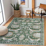 Garvee Vintage 6x9 Washable Area Rug, Ultra-Thin Soft Large Indoor Rug for Bedroom Living Room or Dining Room, Foldable Floor Carpet with Non-Slip Backing, Green - Green