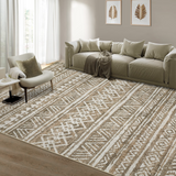 Garvee Washable Area Rugs 10x13 Large Farmhouse Indoor Carpet, Distressed Accent Carpet with Non-Slip Backing, Non-Shedding Soft Low Pile Living Room Rugs for Bedroom, Office - Light Linen