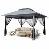Garvee 13'x13' Pop Up Tent Outdoor Canopy Shelter with Mosquito Netting 4 Stanbags Instant Gazebo Tent for Lawn, Garden, Backyard Deck (Charcoal Grey + Light Grey) - Grey