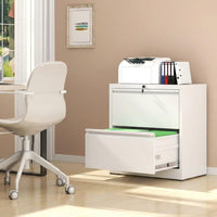 Garvee 2 Drawer File Cabinet with Lock, Metal Lateral File Cabinets for Home Office, Steel Wide Filing Organization Storage Cabinets for Hanging Files Letter/Legal/F4/A4 Size, White