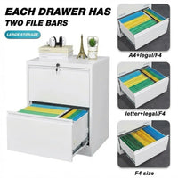 Garvee 2 Drawer File Cabinet with Lock, Metal Lateral File Cabinets for Home Office, Steel Wide Filing Organization Storage Cabinets for Hanging Files Letter/Legal/F4/A4 Size, White