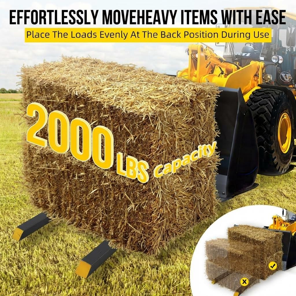 Garvee 43" 2000lbs Clamp on Pallet Forks Heavy Duty Tractor Forks with Adjustable Stabilizer Bar Quick Attach Pallet Fork for Bucket Tractor Loader Skid Steer