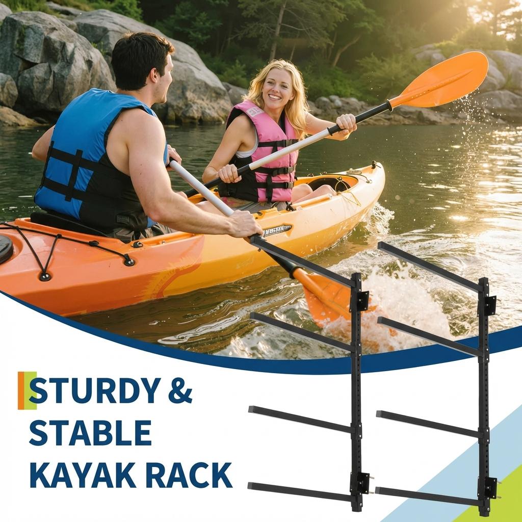 Garvee Heavy Duty Adjustable Kayak Storage Rack – 400 lbs Capacity Freestanding or Wall Mount Stand – Fits Kayak, Canoe, Paddle Board, SUP, Surfboard – For Indoor/Outdoor Garage – Black