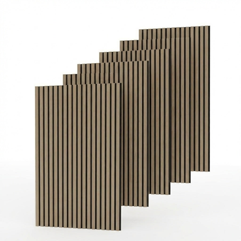 Garvee Set of 6 Modern 3D Fluted Acoustic Wood Slat Wall Panels 47.2" x 23.6" Soundproof Decorative Panels for Home Theater, Office, Studio and Interior Walls, Walnut