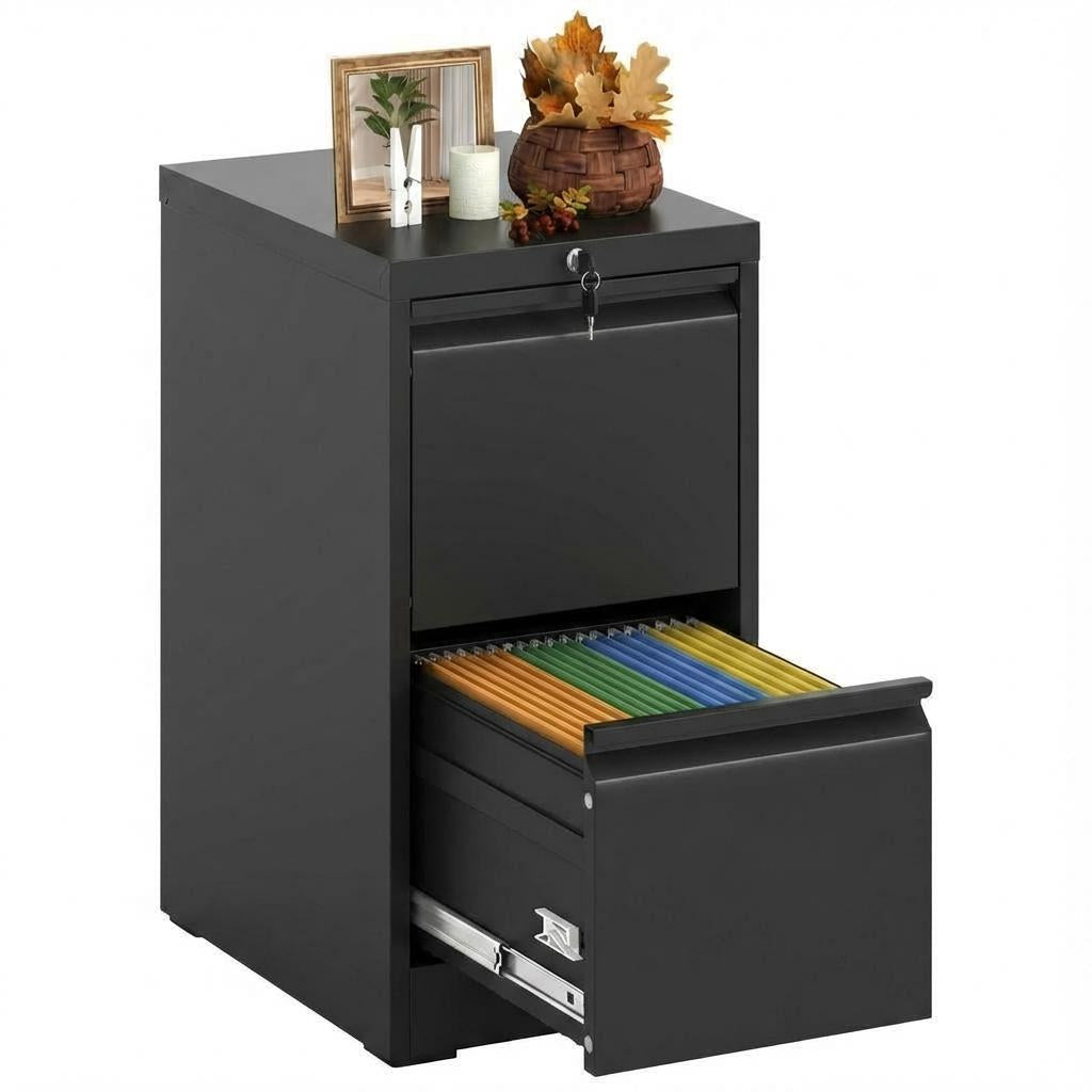 Garvee 2 Drawers File Cabinet with Lock, Metal Filing Cabinet for Letter/Legal/A4/F4 Documents, Secure Locking, Anti-Tilt System, Vertical Storage Cabinets for Home Office, Black