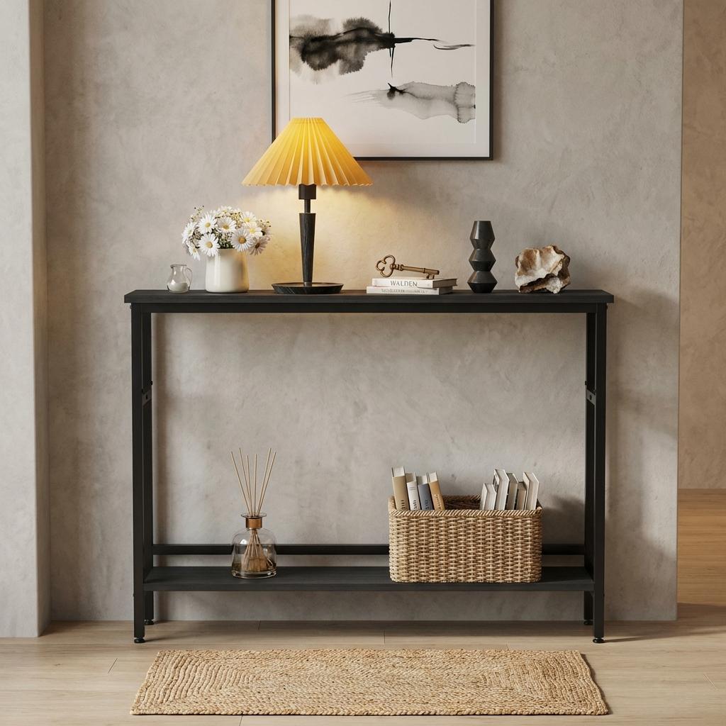 Garvee Slim Console Table 5.9" Narrow Sofa Table, 2 Tier Skinny Console Table with Adjustable Shelf, Slim Behind Couch Table for Living Room, Entryway, Hallway, Foyer - Black