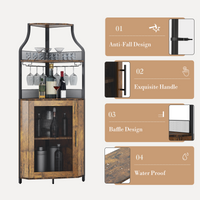 Garvee Corner Wine Bar Rack Cabinet with Detachable Wine Rack, Bar Cabinet with Glass Holder and Mesh Door, Liquor Coffe Bar Cabinet with Adjustable Shelves, Rustic Brown