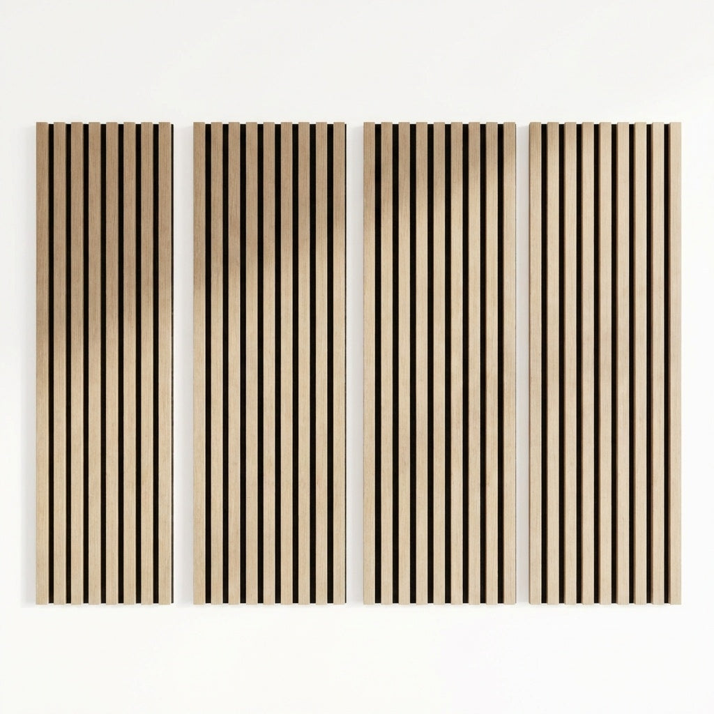 Garvee Set of 4 Modern 3D Fluted Acoustic Wood Slat Wall Panels 47.2" x 11.8" Soundproof Decorative Panels for Home Theater, Office, Studio and Interior Walls, Walnut