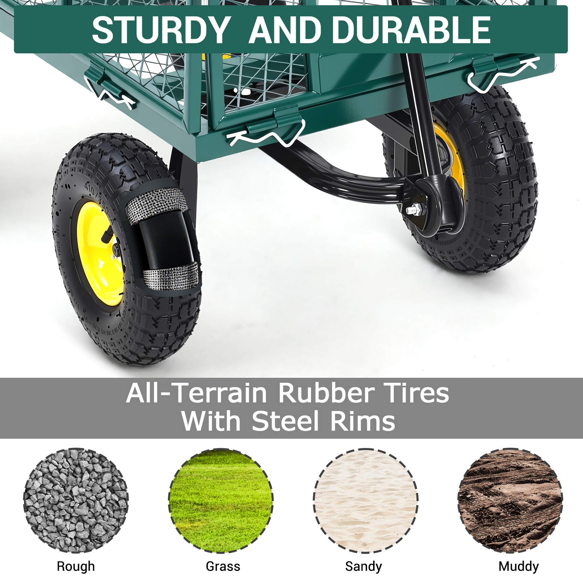 Garvee Heavy Duty Steel Garden Cart 550 LBS Load 3-in-1 Design 10" Pneumatic Tires 180° Rotating Handle Removable Sides for Farm Yard