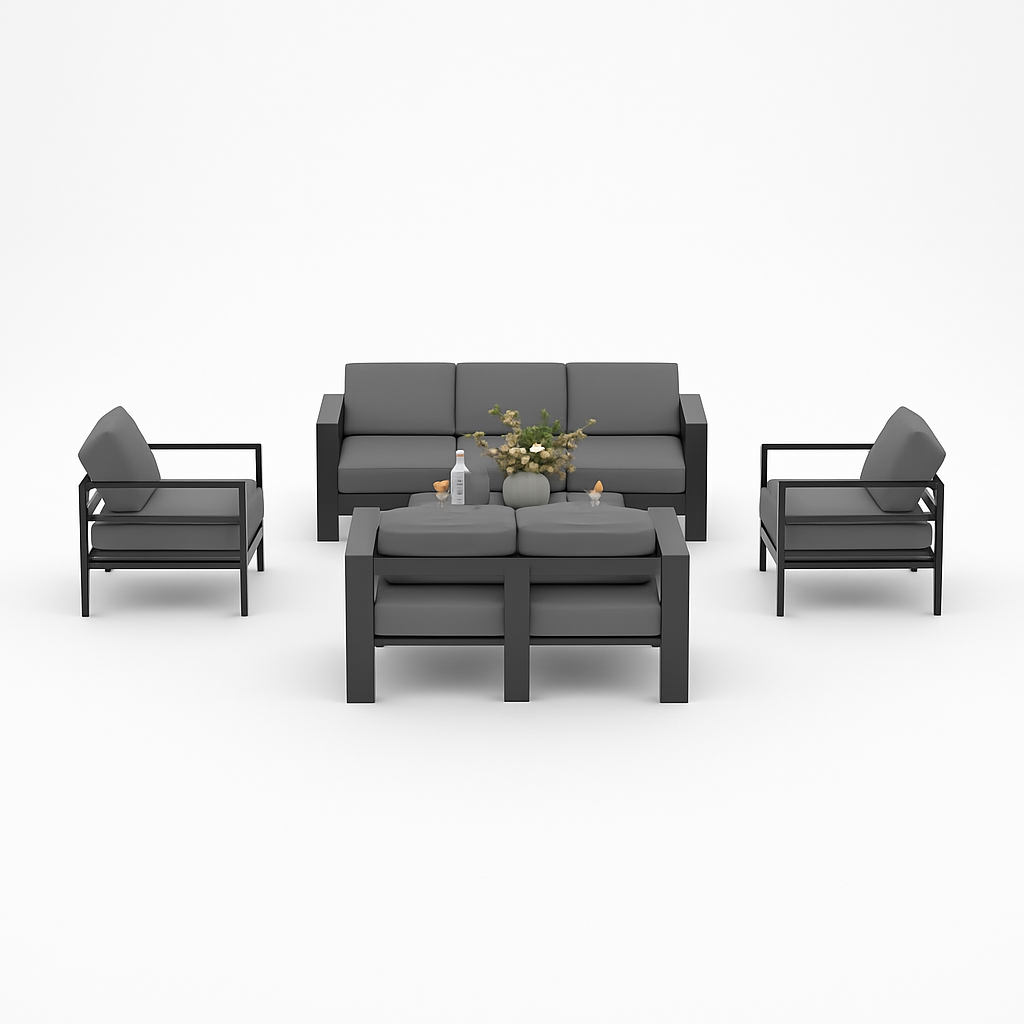 Garvee 5-Piece Dark Gray Aluminum Patio Furniture Set with Weather-Resistant Cushions, Heavy-Duty Frame, Removable Cushions, L-Shaped Sectional, Outdoor Lounge