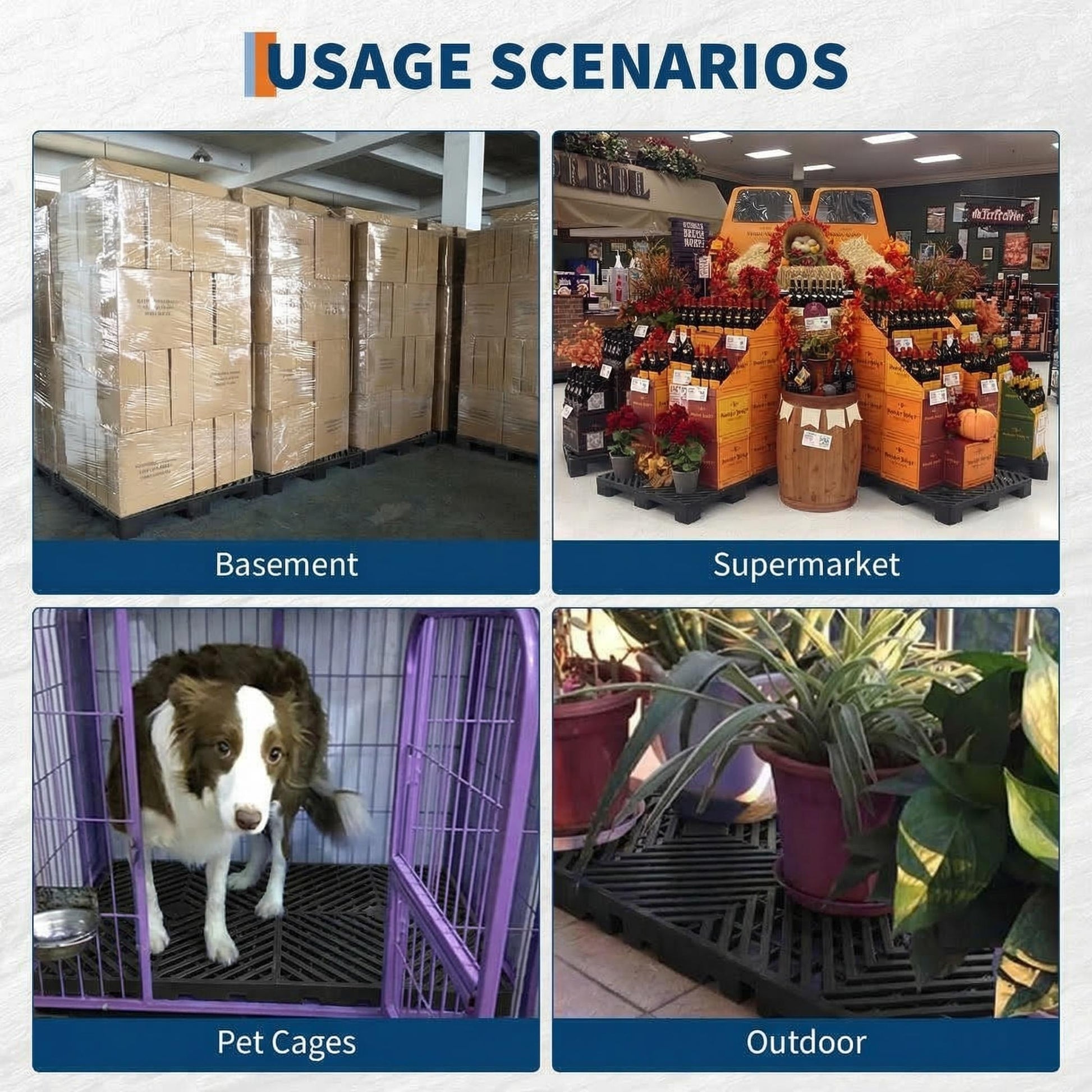 Garvee Heavy Duty Plastic Pallets - 23.6"x11.8"x1.18" - Stackable, Non-Slip, Waterproof, Dampness-Proof, Ventilated Grid Floor Pallets - Perfect for Basement, Garage, Kitchen, Outdoor Storage - Set of 12, Black