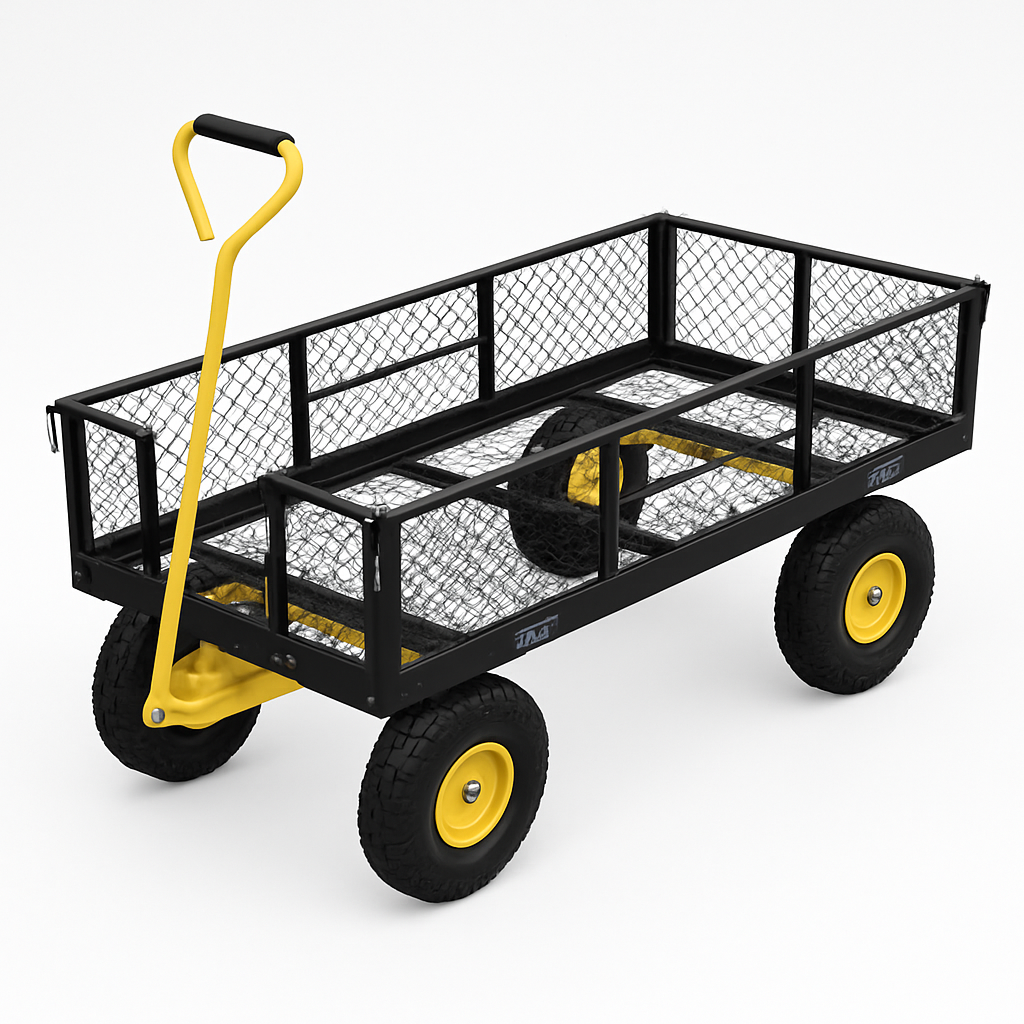 Garvee Garden Cart Heavy Duty 900 lbs Steel Frame Removable Mesh Sides Adjustable Handle 10" Pneumatic Tires Lawn Camping Farm Utility Wagon Green Black