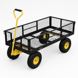 Garvee Garden Cart Heavy Duty 900 lbs Steel Frame Removable Mesh Sides Adjustable Handle 10" Pneumatic Tires Lawn Camping Farm Utility Wagon Green Black - Black